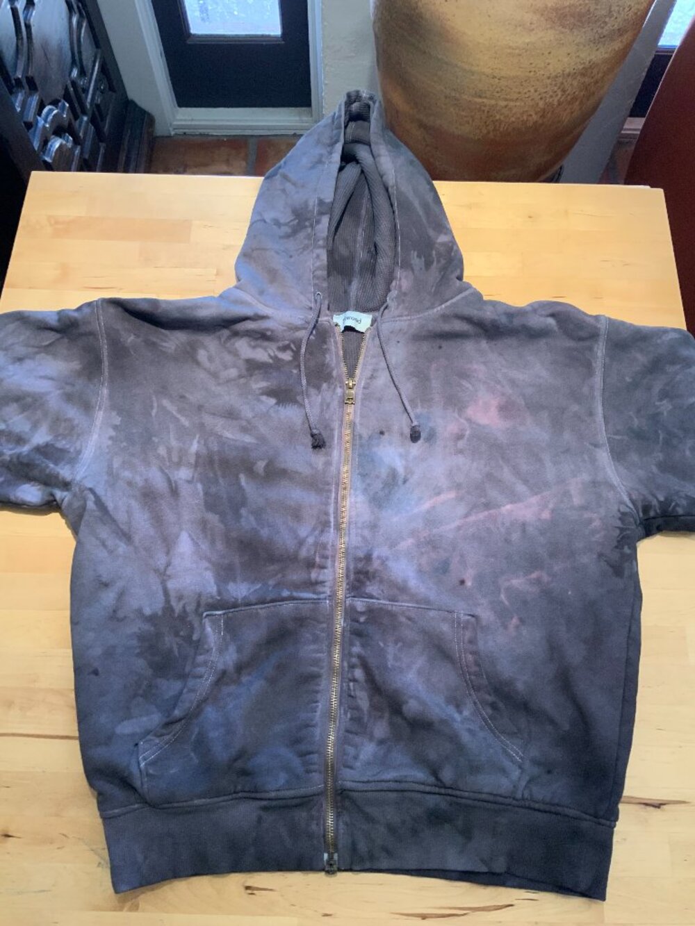 Elwood Custom Dyed Zip Up Hoodie Smoky Washed Sweatshirt Size S/M